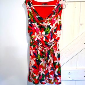Express Red Floral Cowl Neck Dress